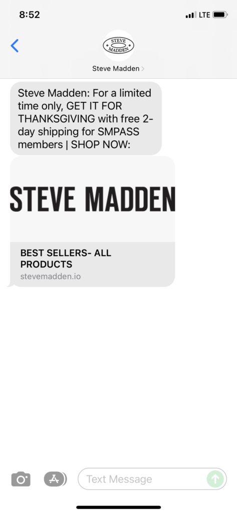 Steve Madden Text Message Marketing Example - 11.17.2021