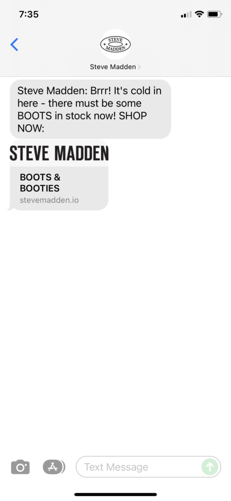 Steve Madden Text Message Marketing Example - 11.18.2021