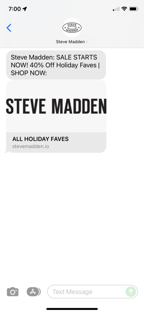 Steve Madden Text Message Marketing Example - 11.21.2021
