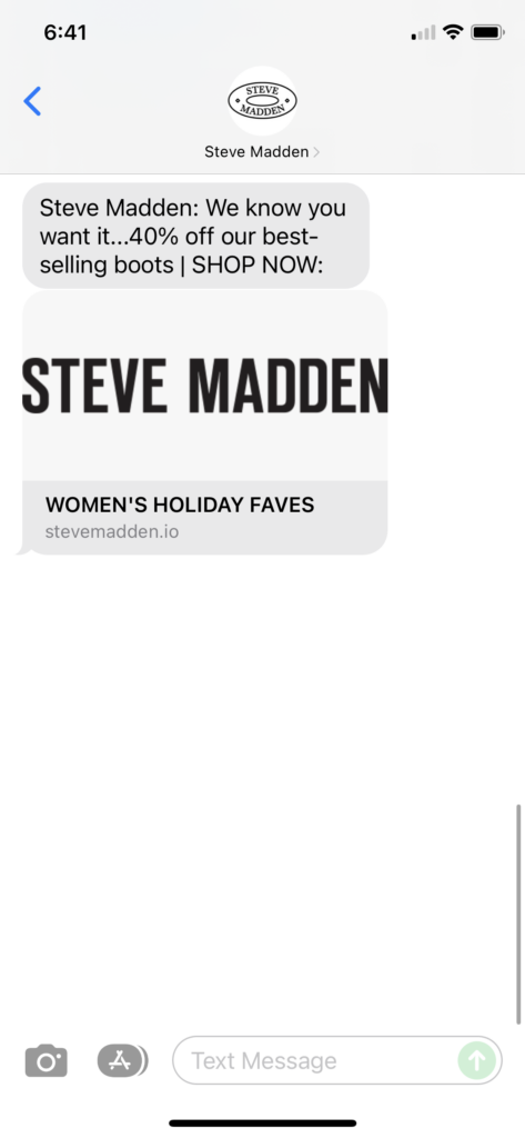 Steve Madden Text Message Marketing Example - 11.22.2021