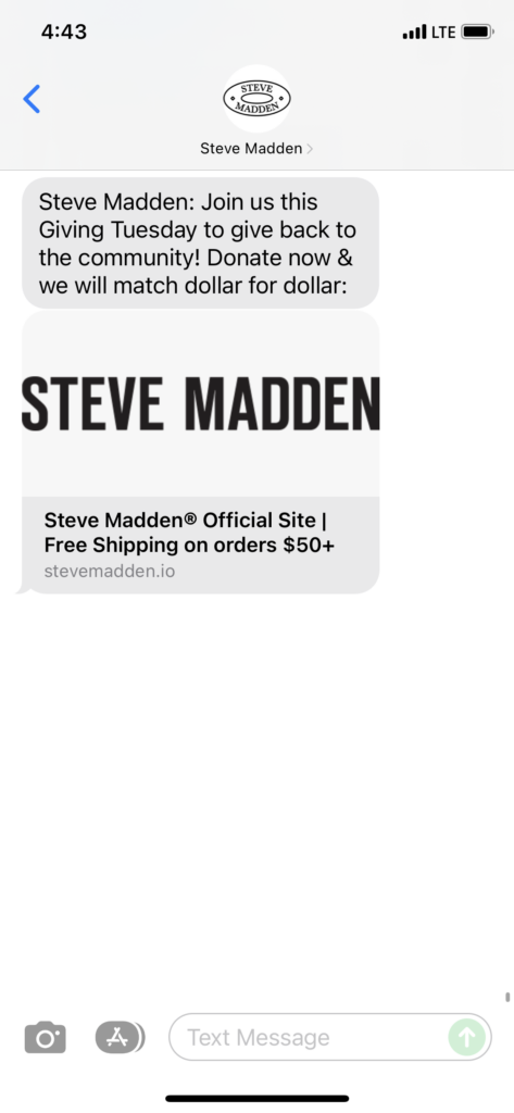 Steve Madden Text Message Marketing Example - 11.30.2021