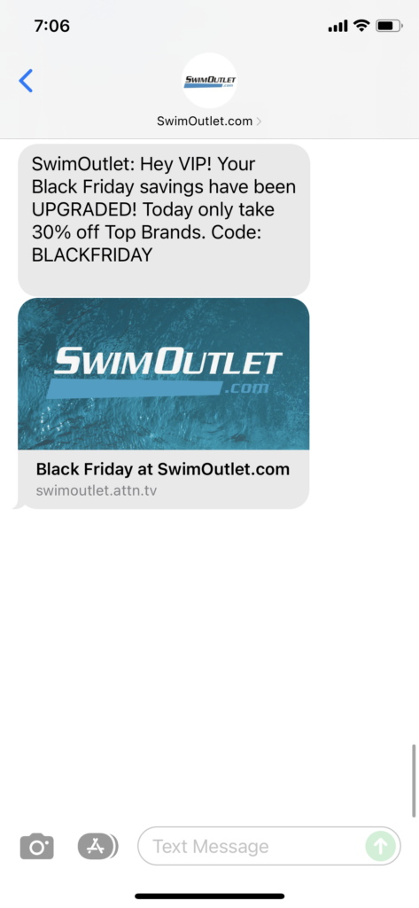 SwimOutlet.com 1 Text Message Marketing Example - 11.26.2021