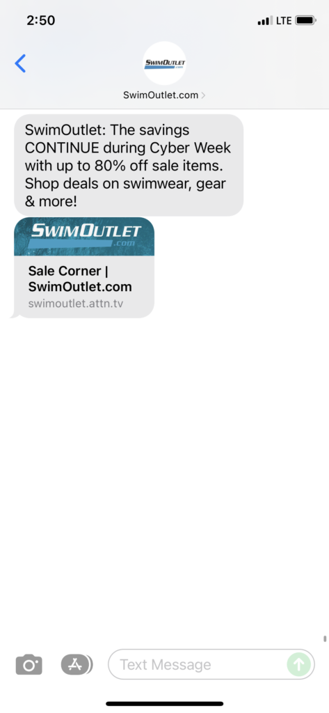 SwimOutlet.com 1 Text Message Marketing Example - 11.30.2021