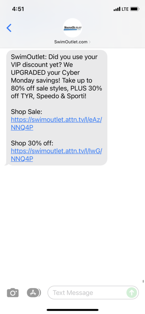 SwimOutlet.com 2 Text Message Marketing Example - 11.29.2021
