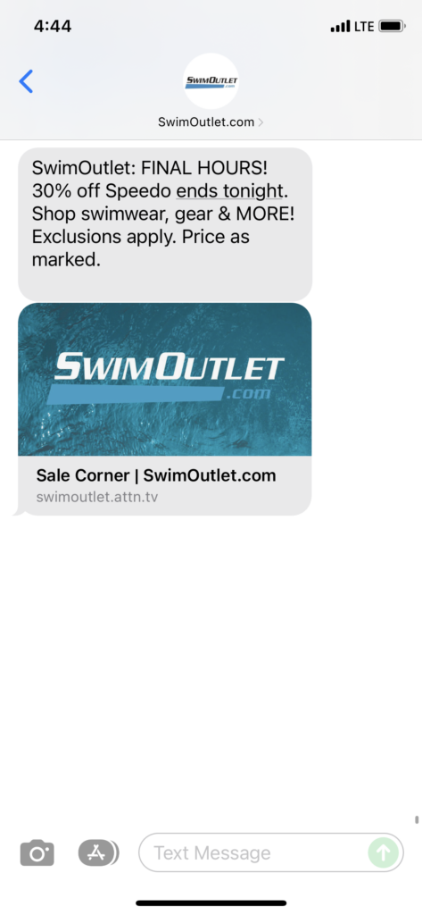 SwimOutlet.com Text Message Marketing Example - 11.30.2021