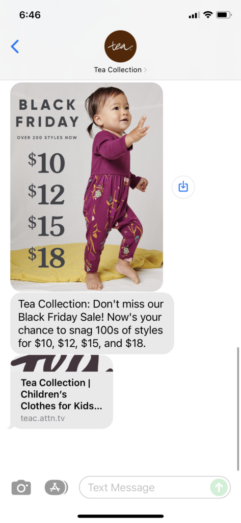 Tea Collection 1 Text Message Marketing Example - 11.26.2021