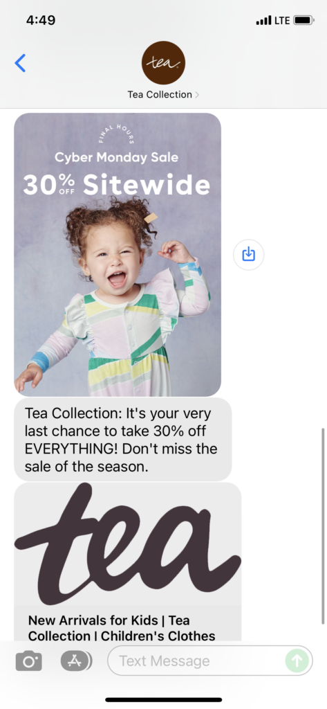Tea Collection 1 Text Message Marketing Example - 11.29.2021