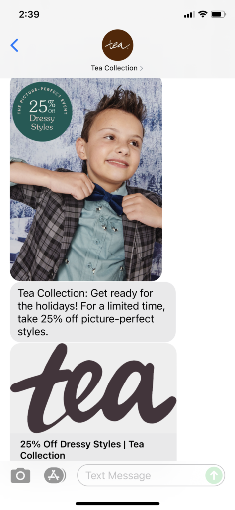 Tea Collection Text Message Marketing Example - 10.29.2021