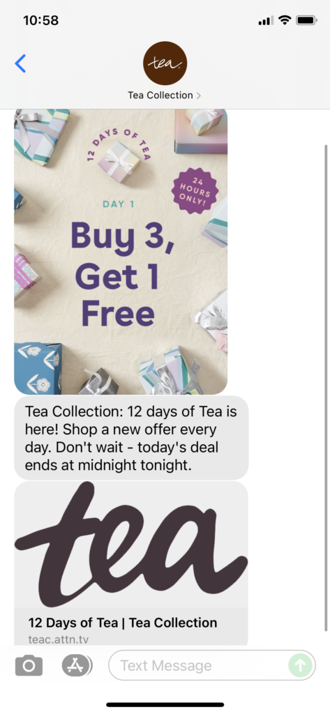 Tea Collection Text Message Marketing Example - 11.07.2021