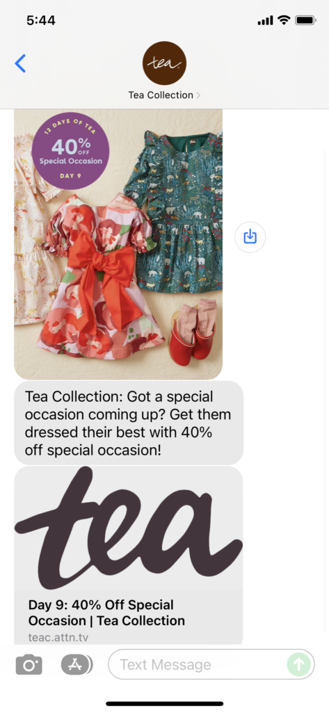 Tea Collection Text Message Marketing Example - 11.15.2021