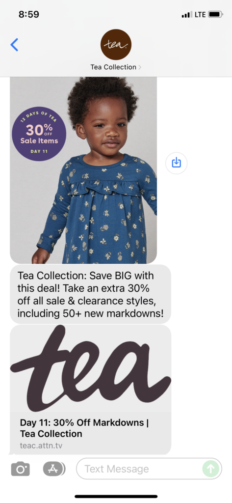 Tea Collection Text Message Marketing Example - 11.17.2021