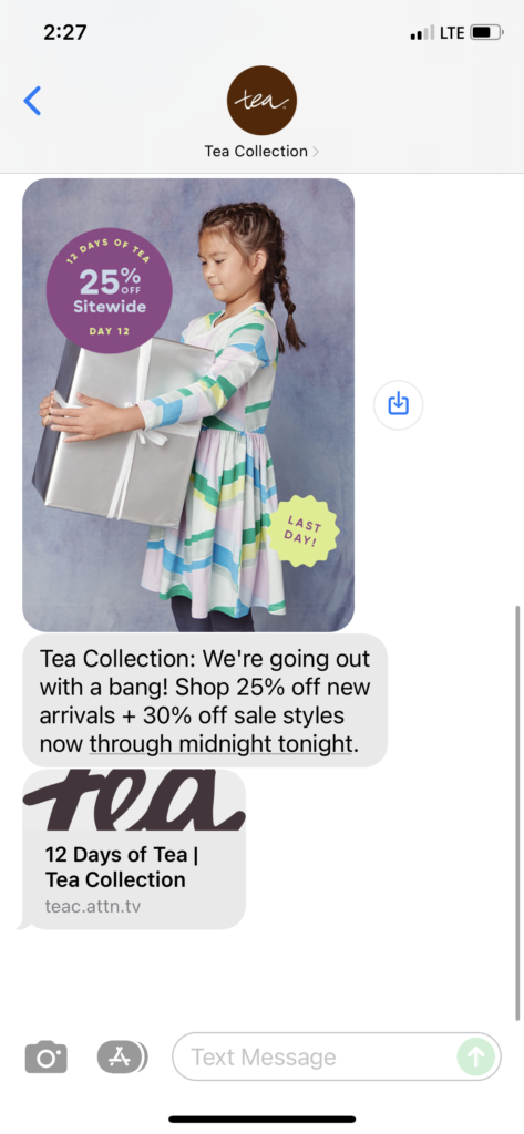 Tea Collection Text Message Marketing Example - 11.18.2021