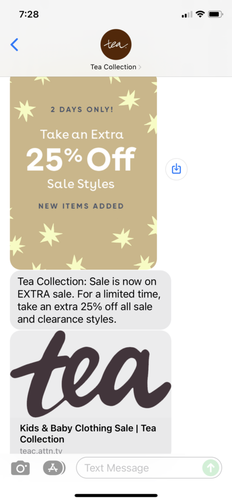 Tea Collection Text Message Marketing Example - 11.19.2021