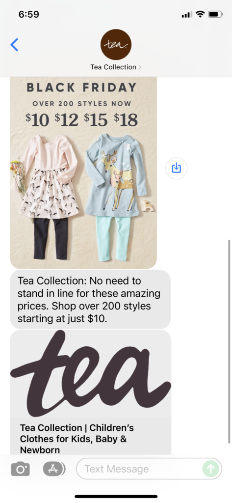 Tea Collection Text Message Marketing Example - 11.26.2021