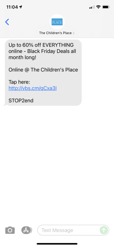 The Children's Place Text Message Marketing Example - 11.06.2021