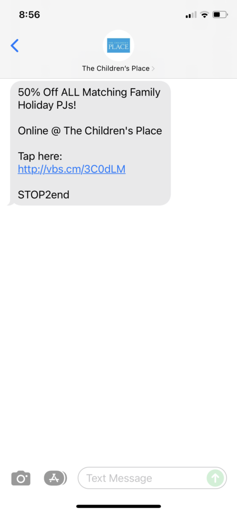 The Children's Place Text Message Marketing Example - 11.13.2021