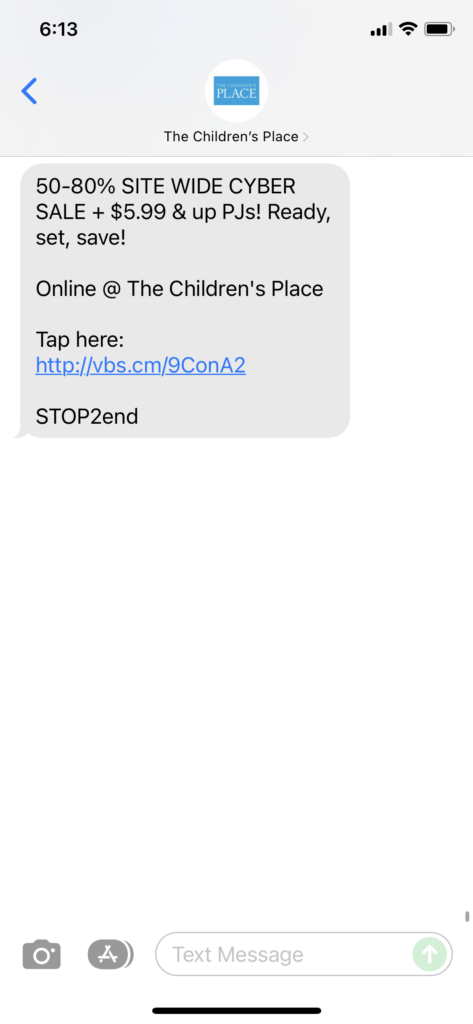 The Children's Place Text Message Marketing Example - 11.27.2021
