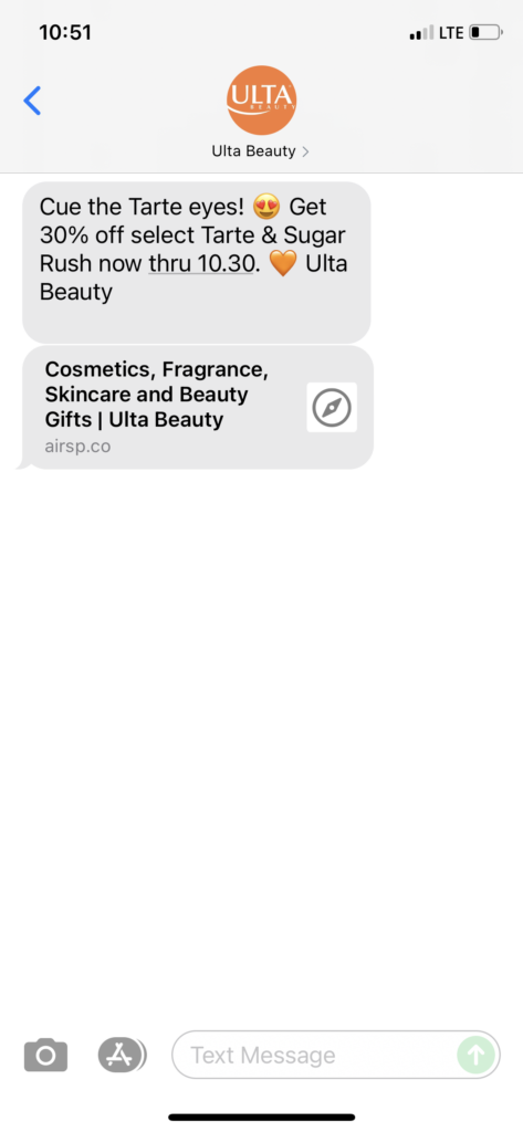 Ulta Beauty Text Message Marketing Example - 10.24.2021