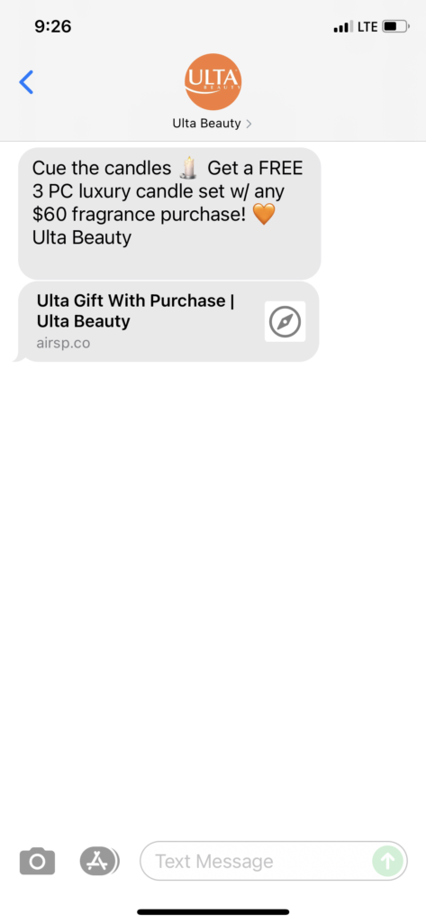 Ulta Beauty Text Message Marketing Example - 11.02.2021