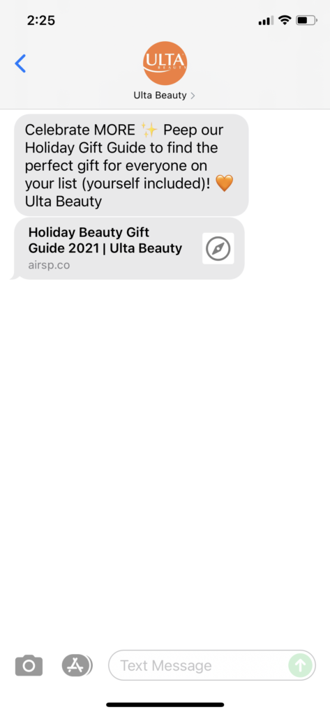 Ulta Beauty Text Message Marketing Example - 11.08.2021