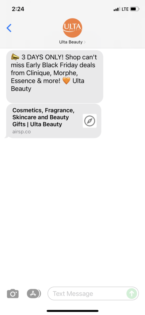 Ulta Beauty Text Message Marketing Example - 11.18.2021