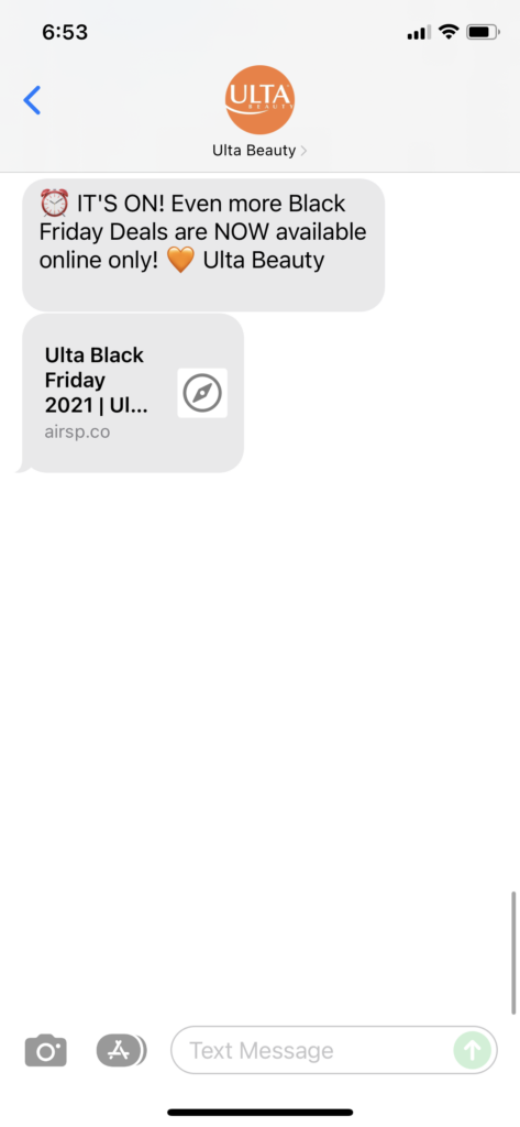 Ulta Beauty Text Message Marketing Example - 11.26.2021