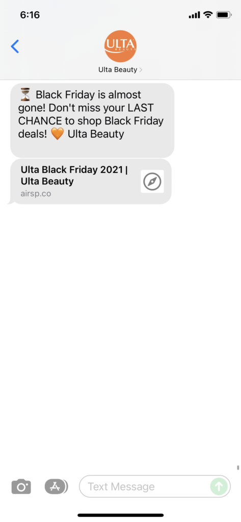 Ulta Beauty Text Message Marketing Example - 11.27.2021