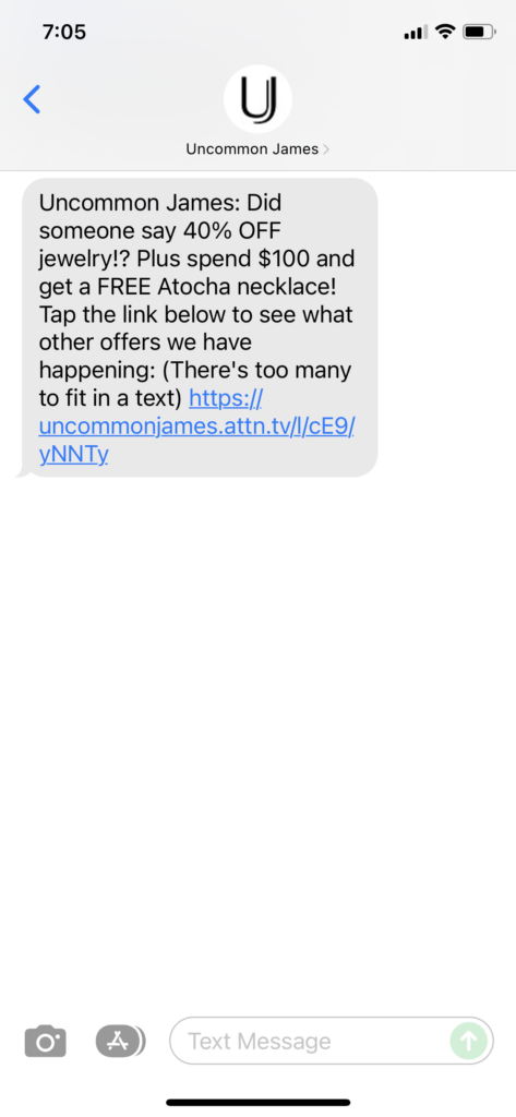Uncommon James 1 Text Message Marketing Example - 11.26.2021
