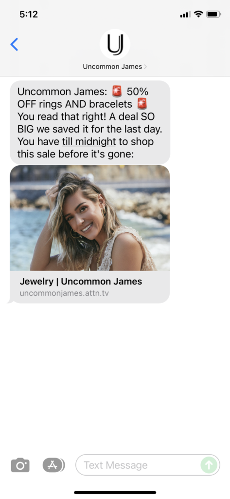 Uncommon James 1 Text Message Marketing Example - 11.29.2021