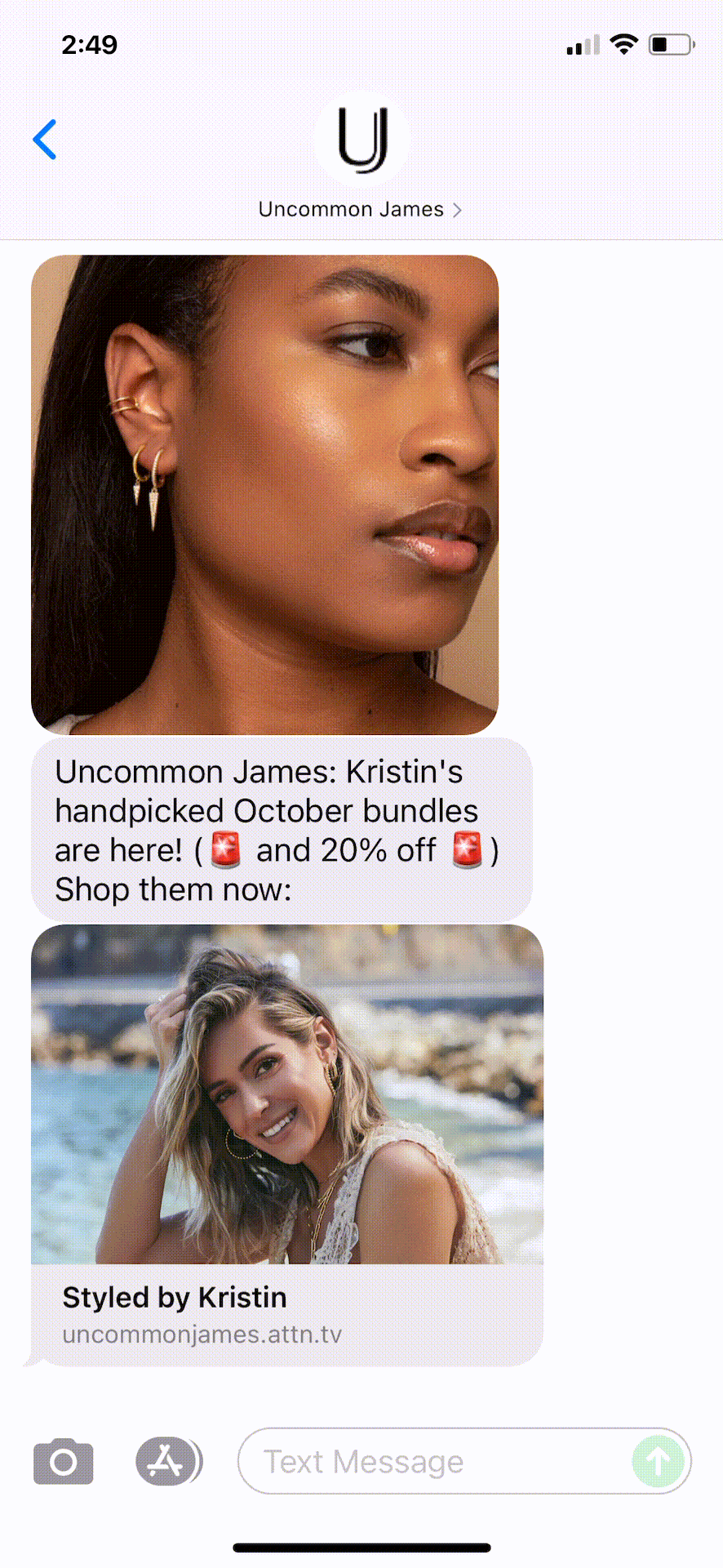 Uncommon-James-Text-Message-Marketing-Example-10.15.2021