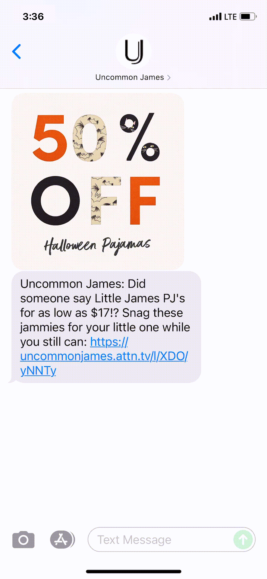 Uncommon-James-Text-Message-Marketing-Example-10.22.2021