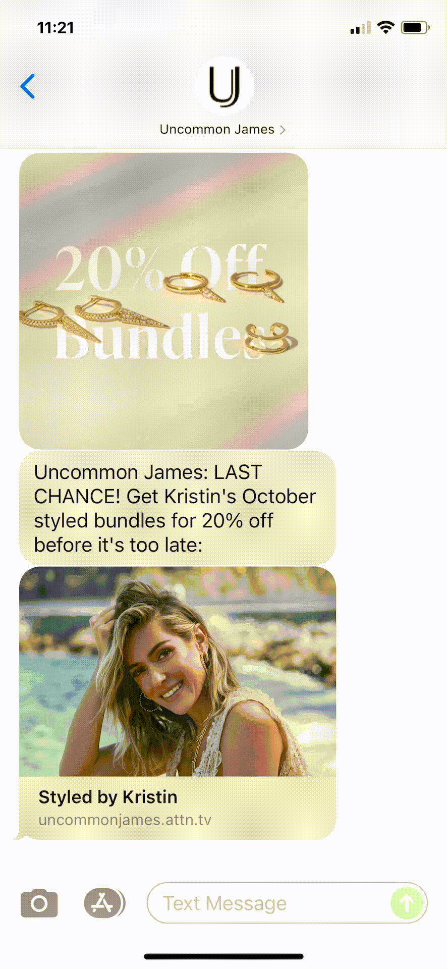 Uncommon-James-Text-Message-Marketing-Example-10.29.2021