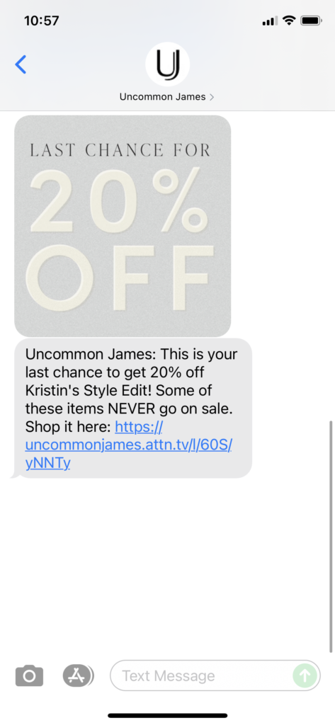 Uncommon James Text Message Marketing Example - 11.07.2021