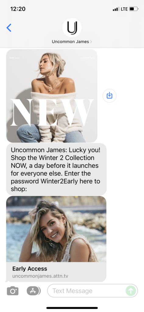 Uncommon James Text Message Marketing Example - 11.10.2021