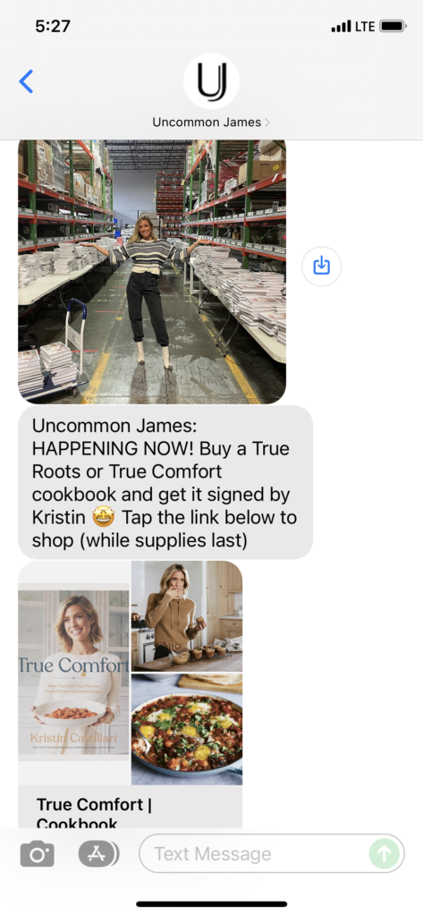 Uncommon James Text Message Marketing Example - 11.15.2021