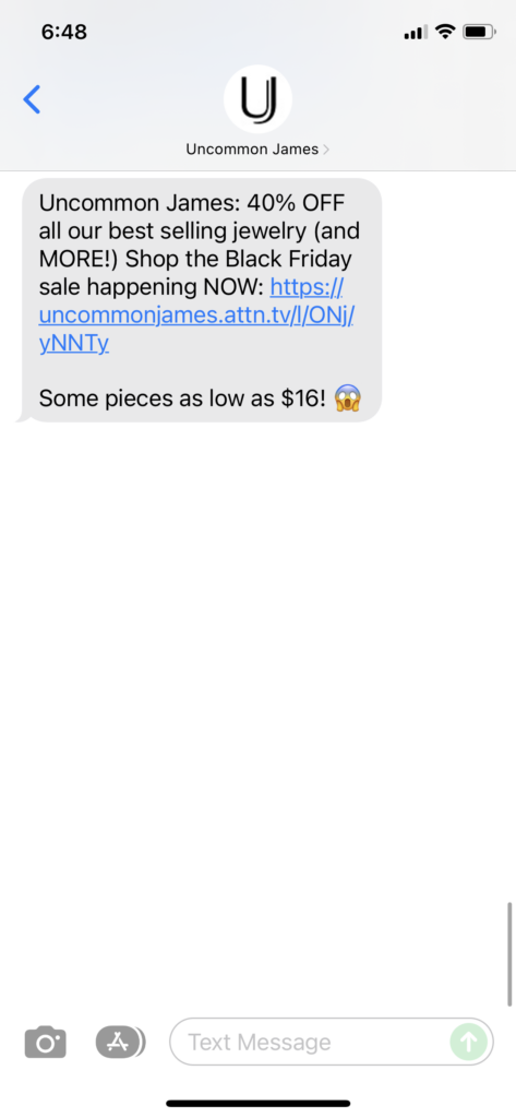 Uncommon James Text Message Marketing Example - 11.26.2021