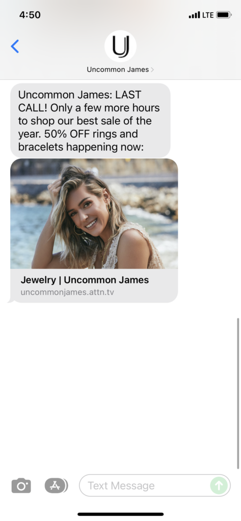 Uncommon James Text Message Marketing Example - 11.29.2021