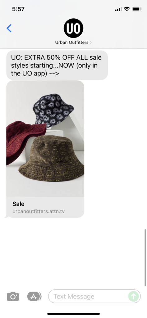 Urban Outfitters 1 Text Message Marketing Example - 11.28.2021