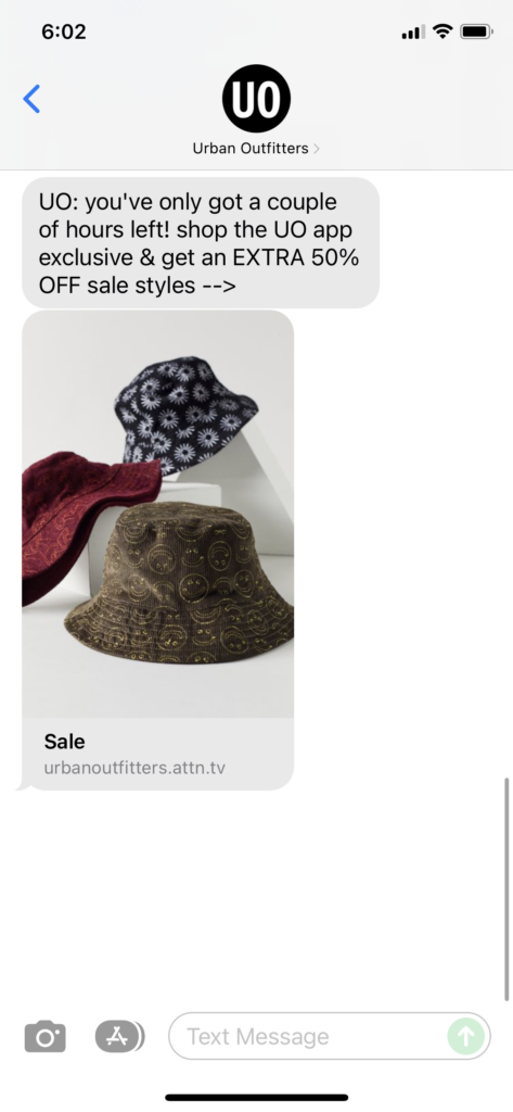 Urban Outfitters Text Message Marketing Example - 11.28.2021