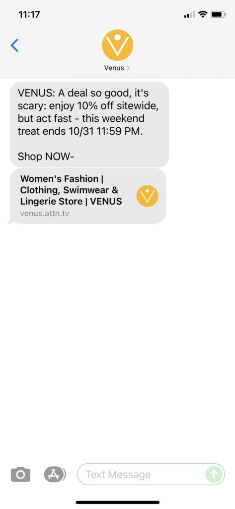 Venus Text Message Marketing Example - 10.30.2021