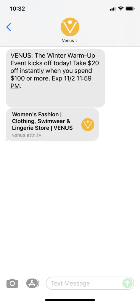 Venus Text Message Marketing Example - 11.01.2021