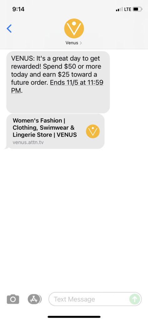 Venus Text Message Marketing Example - 11.03.2021
