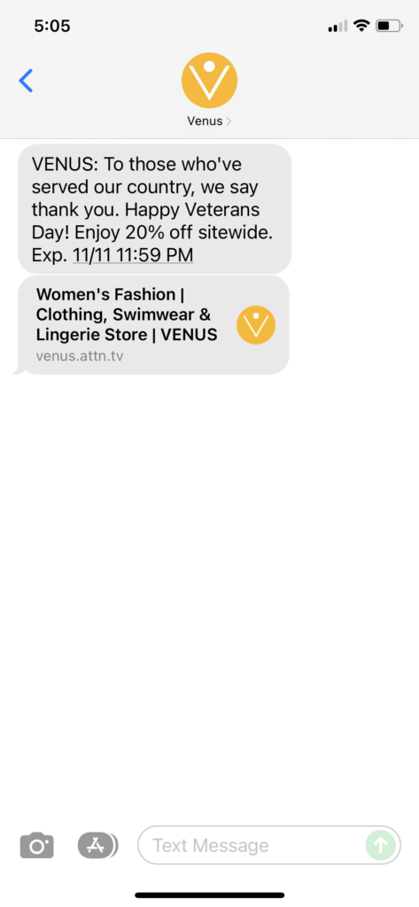 Venus Text Message Marketing Example - 11.11.2021