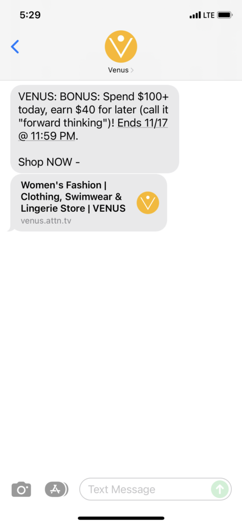 Venus Text Message Marketing Example - 11.15.2021