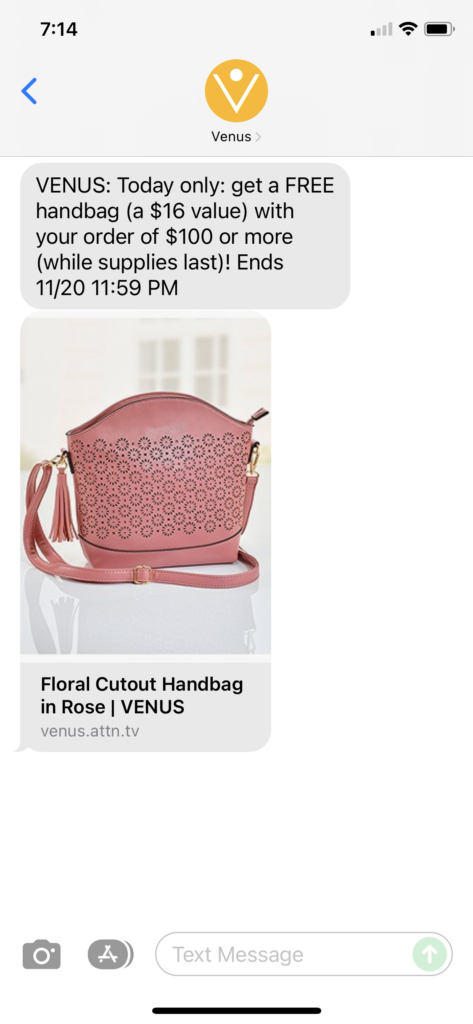 Venus Text Message Marketing Example - 11.20.2021