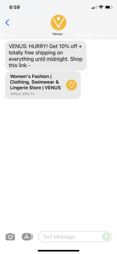 Venus Text Message Marketing Example - 11.26.2021