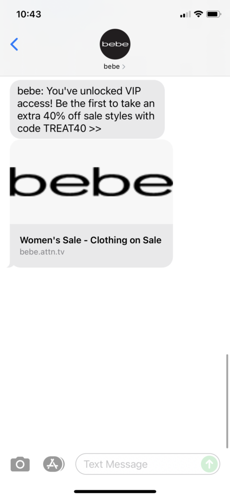 bebe Text Message Marketing Example - 10.31.2021