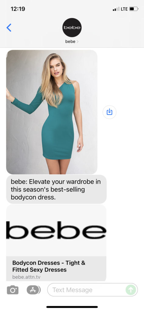 bebe Text Message Marketing Example - 11.10.2021