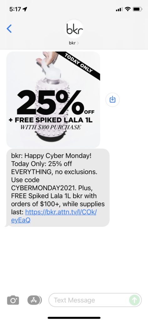 bkr Text Message Marketing Example - 11.29.2021