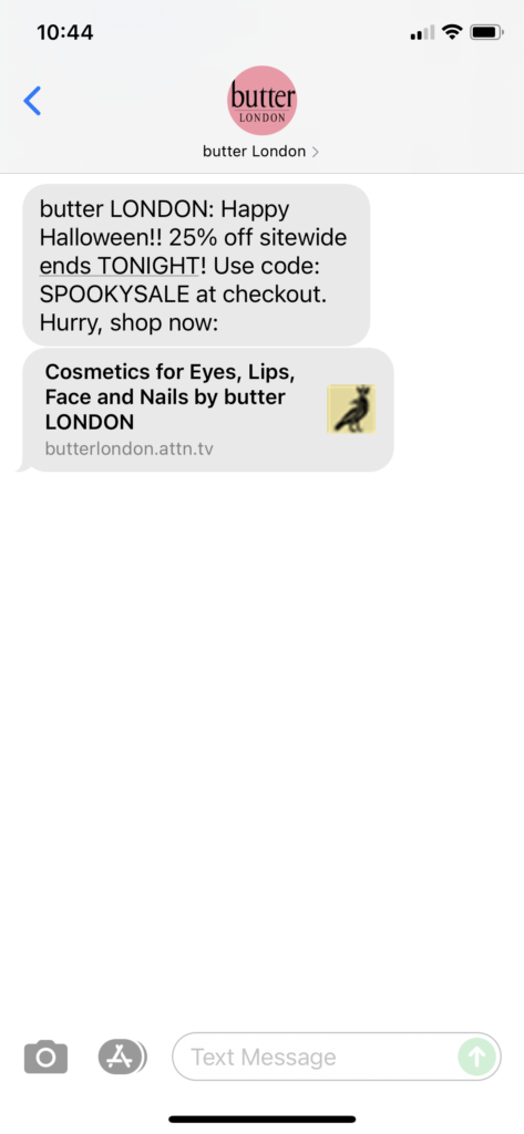 butter London Text Message Marketing Example - 10.31.2021